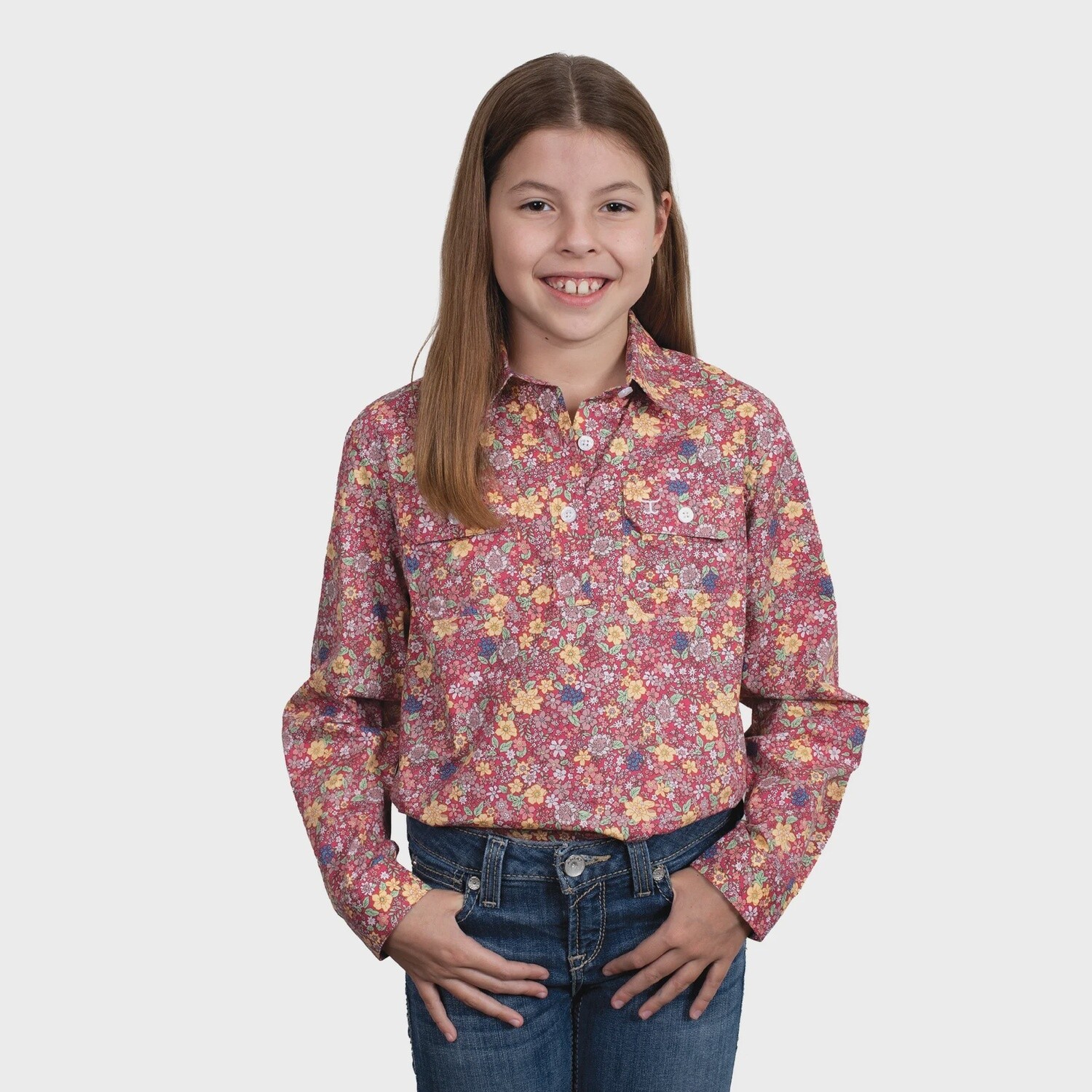 JUST COUNTRY GIRLS HARPER HALF BUTTON SHIRT HOT CORAL
