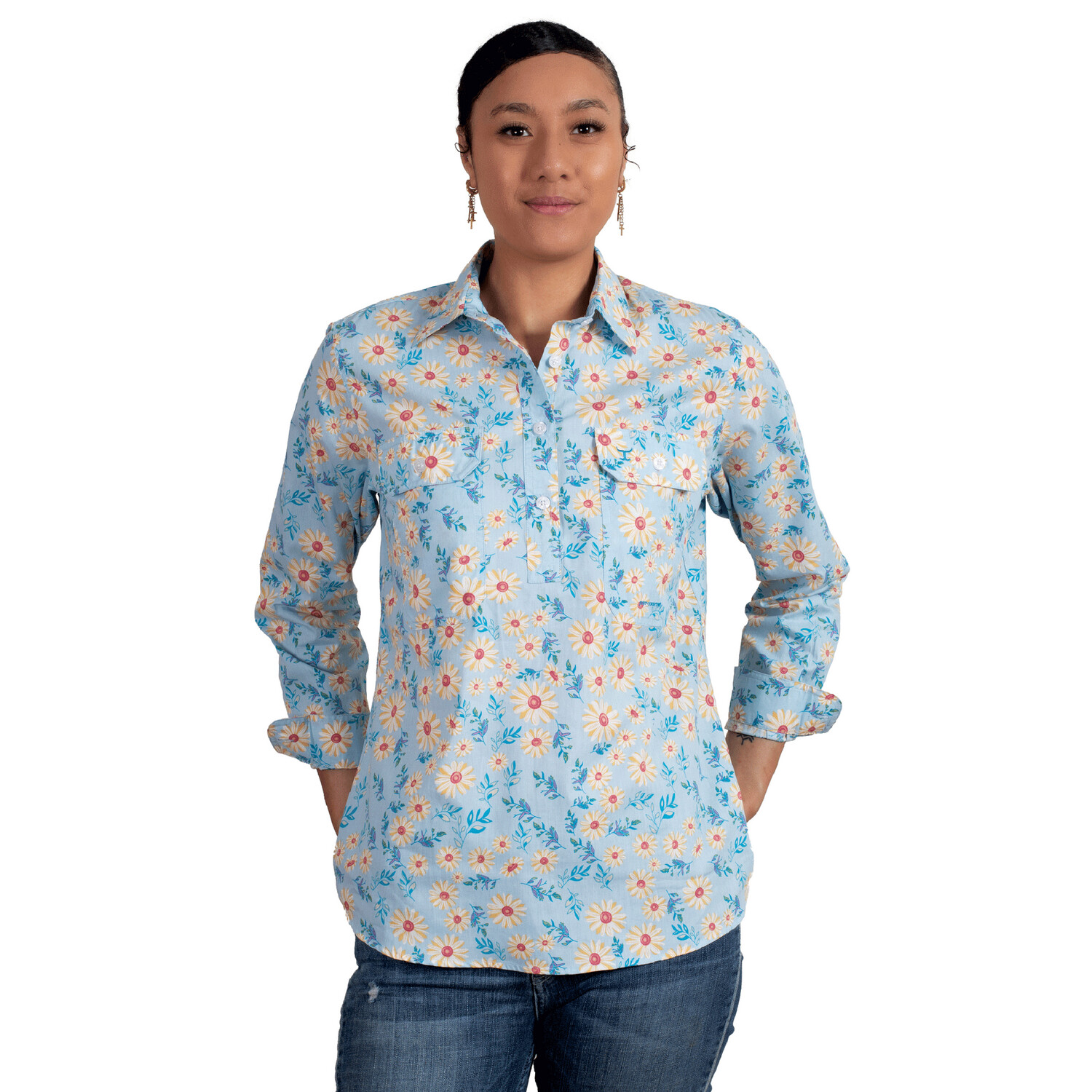JUST COUNTRY WOMENS GEORGIE 1/2 BUTTON WORKSHIRT