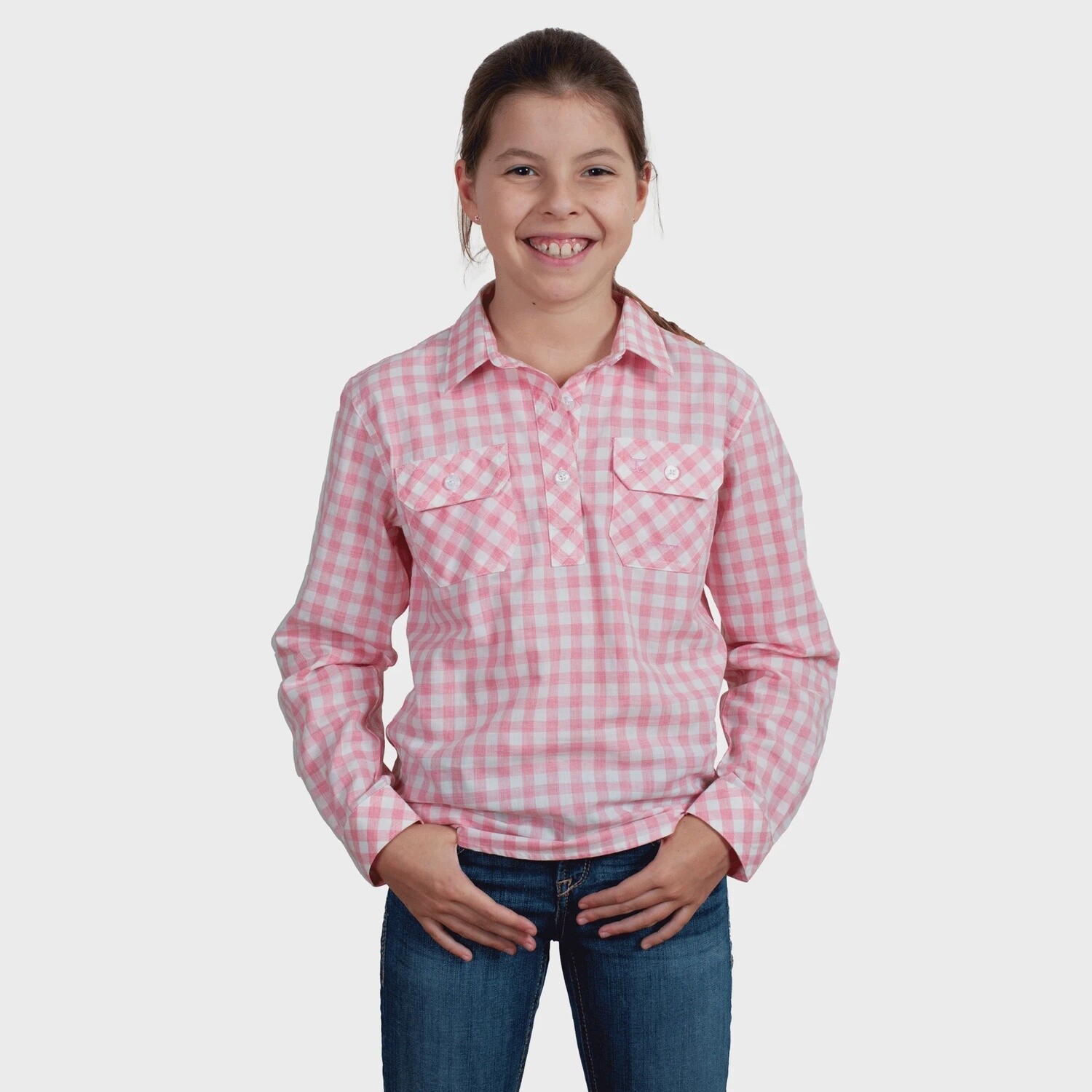 JUST COUNTRY GIRLS 1/2 BUTTON HARPER FLAMINGO PINK CHECK