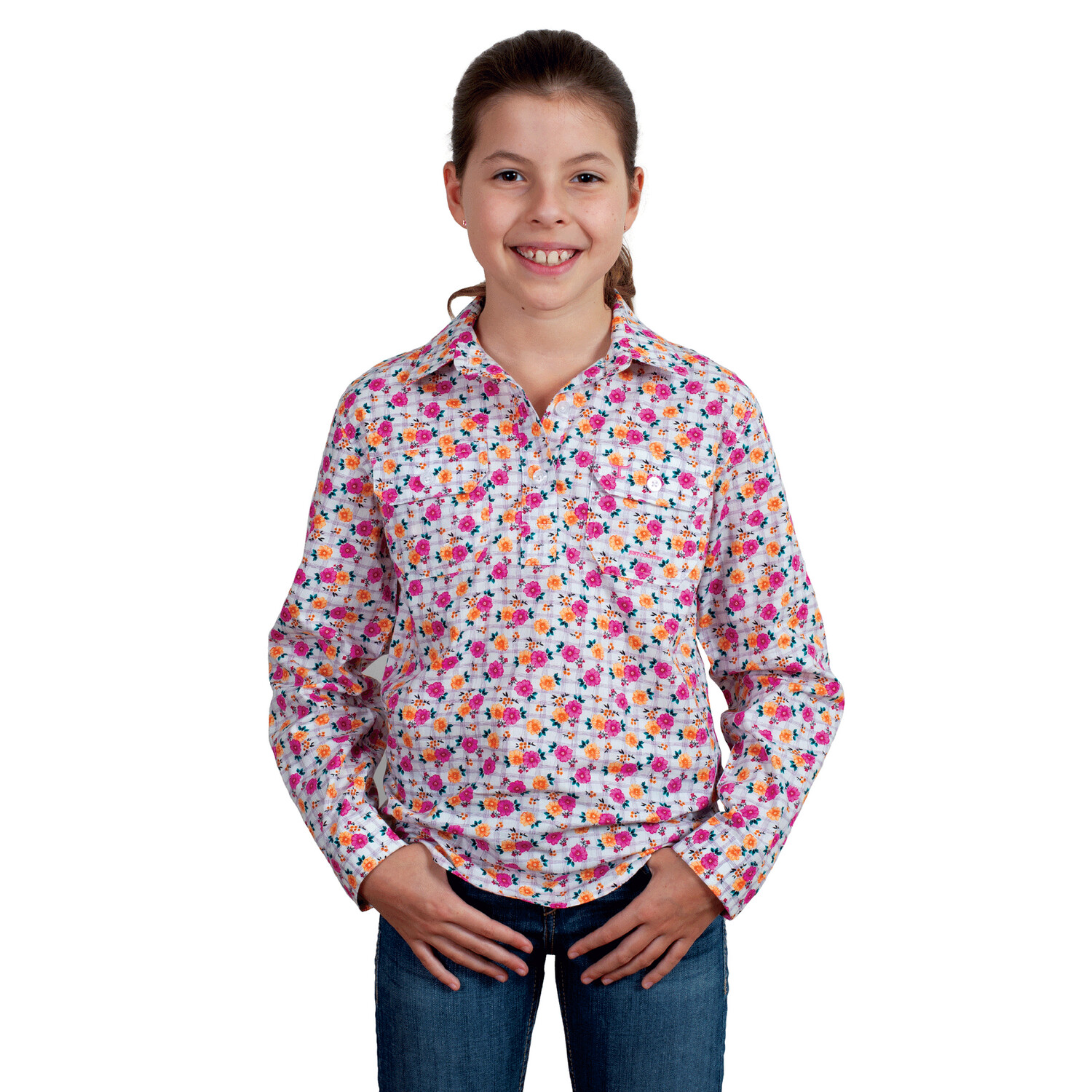 JUST COUNTRY GIRLS 1/2 BUTTON HARPER WHITE LATTICE SHIRT