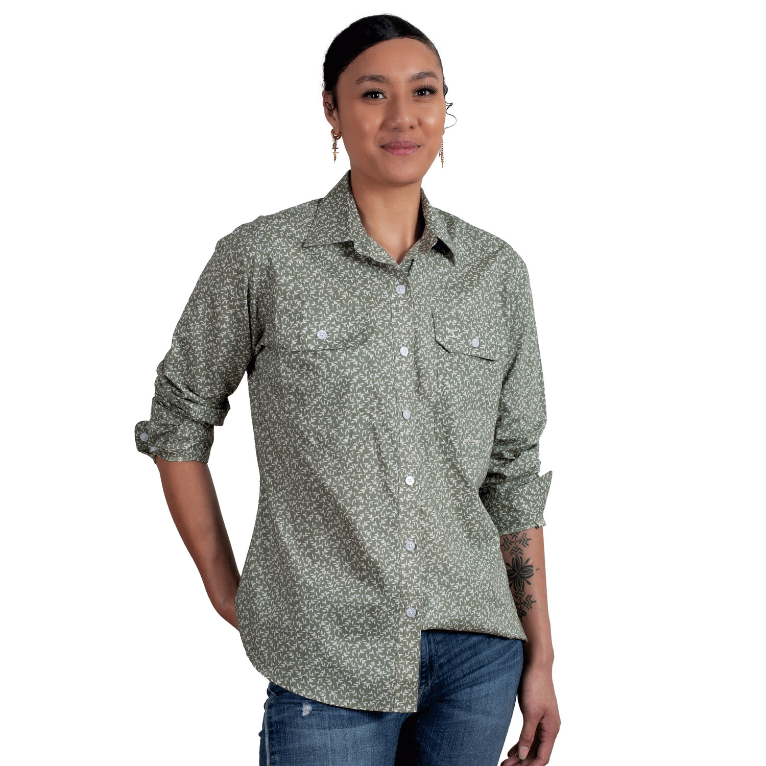 JUST COUNTRY WOMENS ABBEY SAGE LEAVES WORKSHIRT