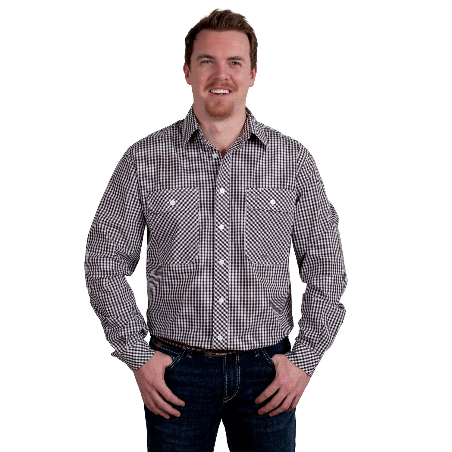 MENS JUST COUNTRY CHOC/WHITE CHECK WORKSHIRT