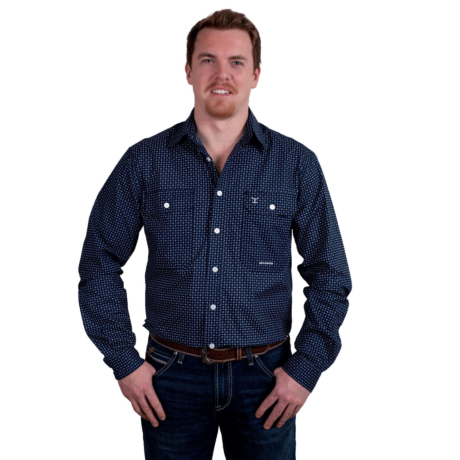 JUST COUNTRY MENS AUSTIN FULL BUTTON WORKSHIRT NAVY