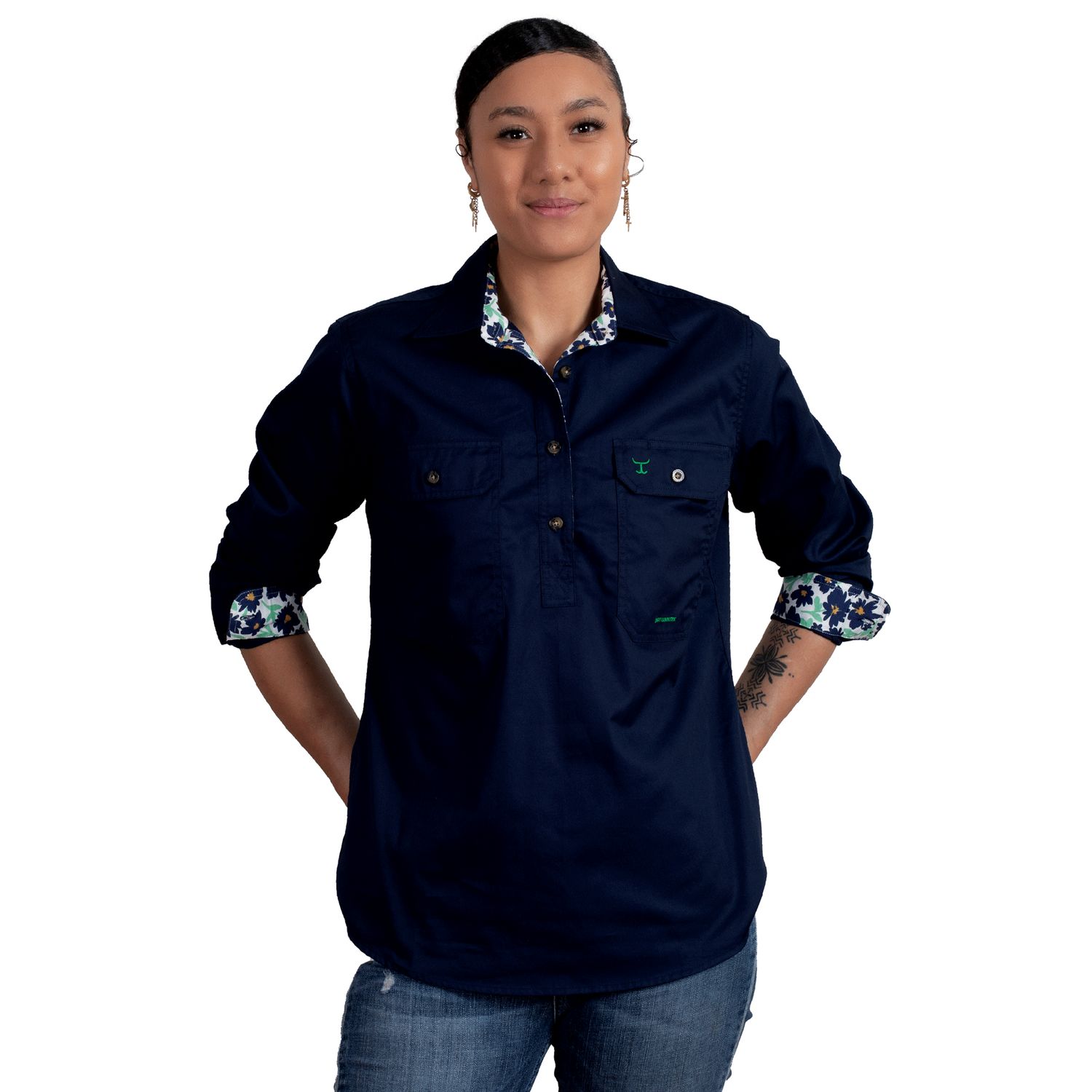JUST COUNTRY WOMENS JAHNA NAVY/WHITE COSMOS WORKSHIRT