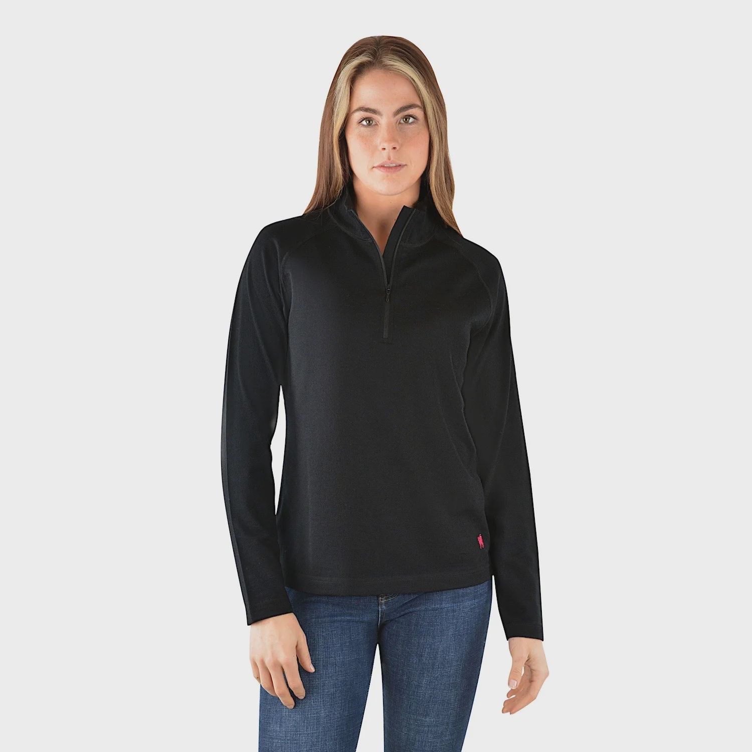 WOMENS ZIP UP LAYERING MERINO LS KNIT SKIV BLACK
