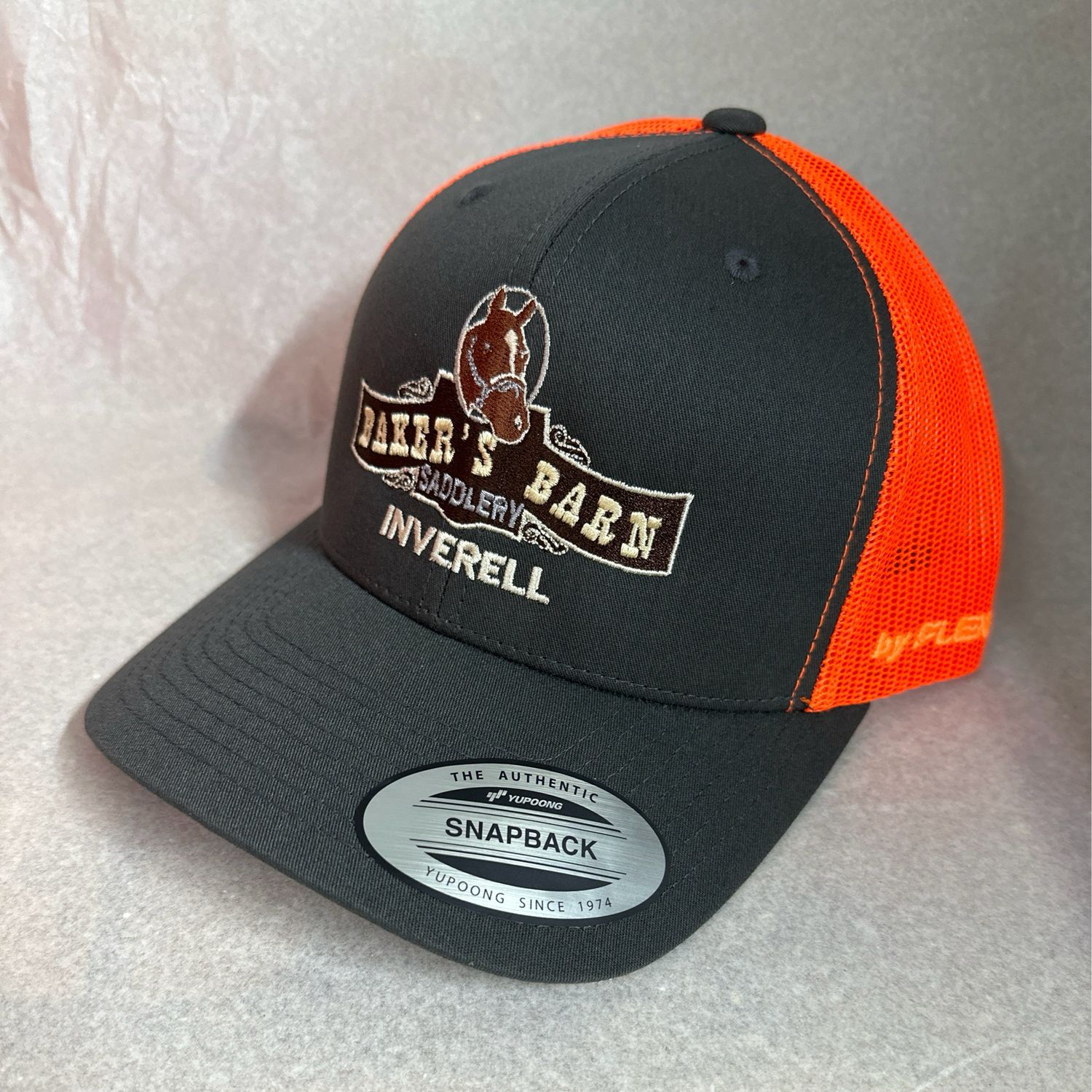 BAKERS BARN CLASSIC RETRO TRUCKER CAP, Colour: CHARCOAL/NEON ORANGE