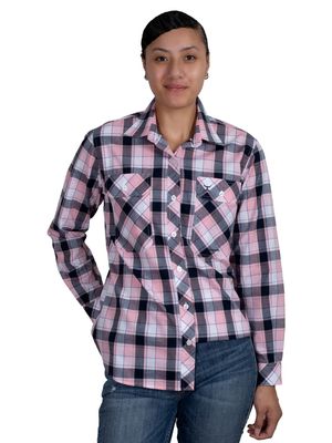 JUST COUNTRY WOMENS ABBEY LIGHT PINK PLAID WORK SHIRT
