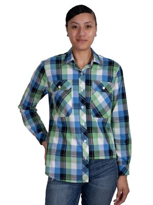 JUST COUNTRY WOMENS ABBEY LIME GREEN PLAID WORKSHIRT