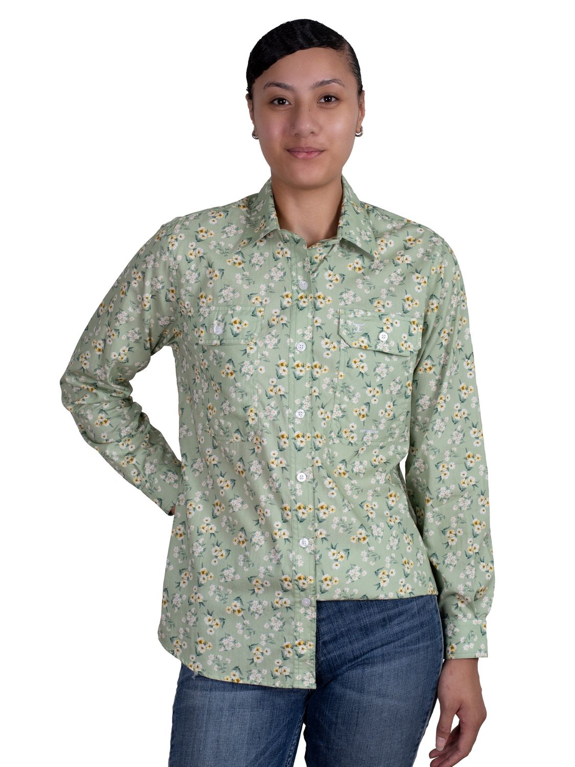 JUST COUNTRY WOMENS SAGE MOONFLOWER WORKSHIRT