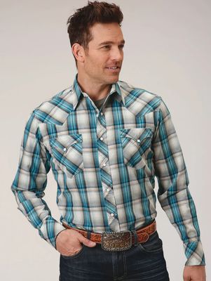 ROPER MENS WEST MADE COLLECTION BLUE PLAID SHIRT