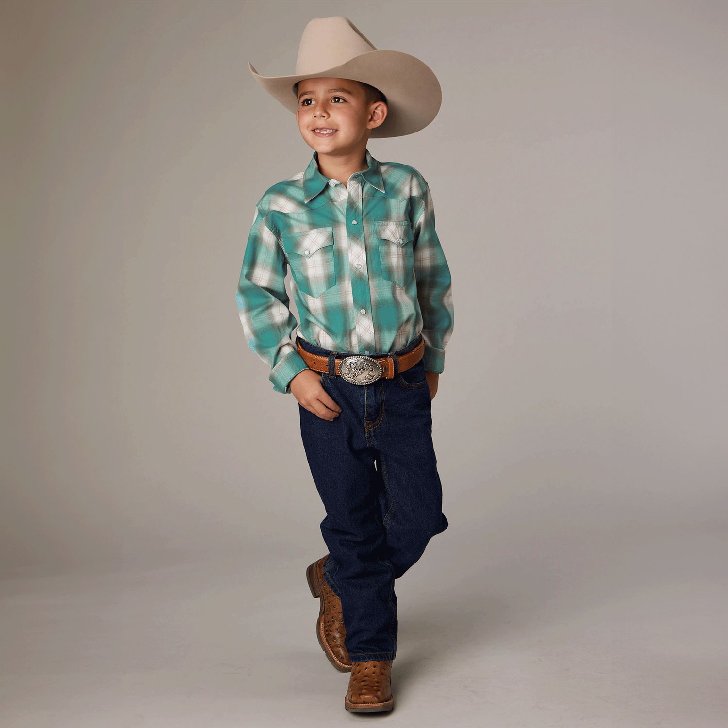 ROPER BOYS WEST MADE COLLECTION PLAID BLUE SHIRT