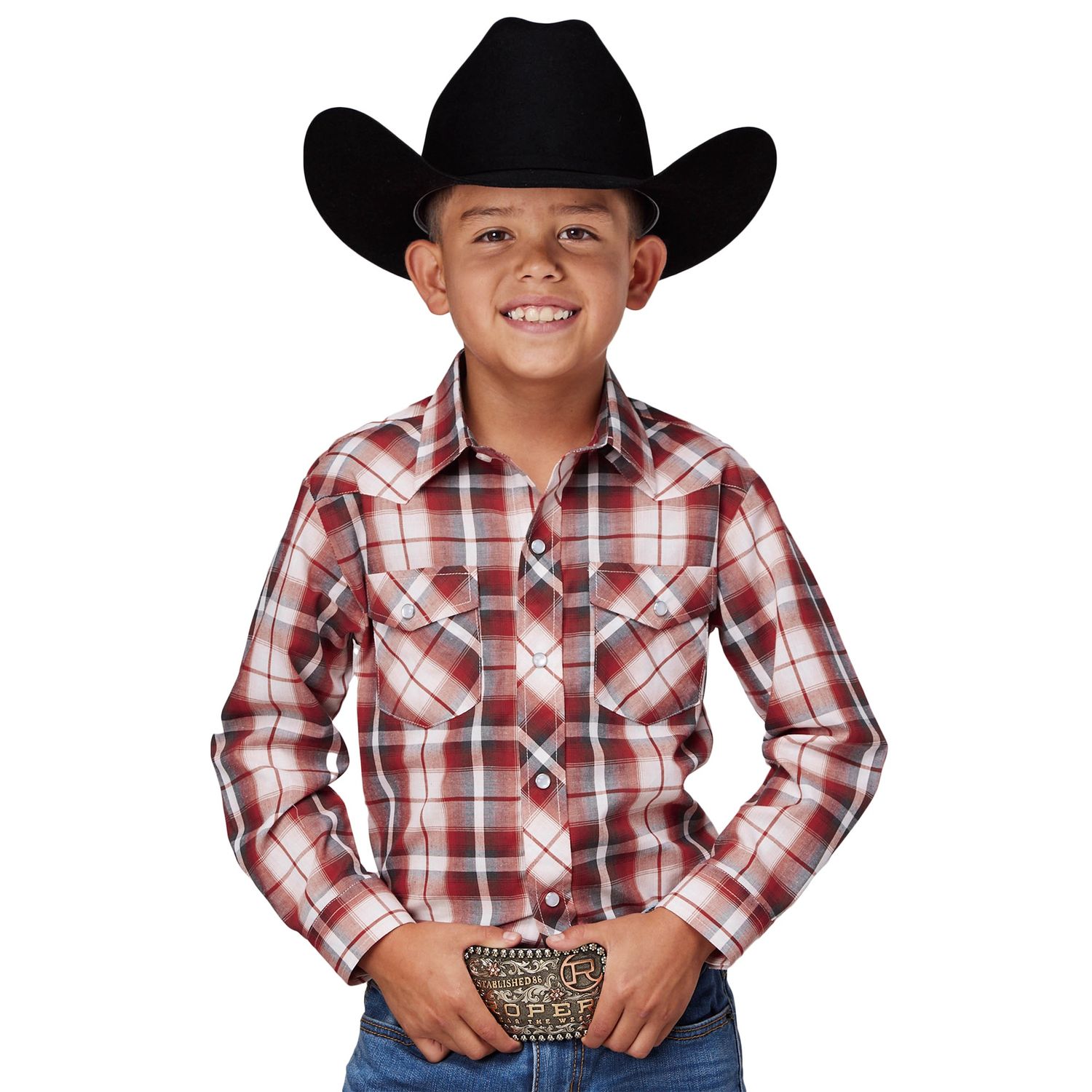 ROPER BOYS KARMAN CLASSIC PLAID RED SHIRT., Size: XS