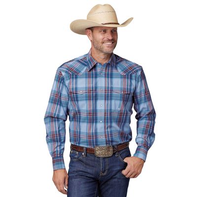 ROPER MENS AMARILLO COLLECTION PLAID BLUE SHIRT