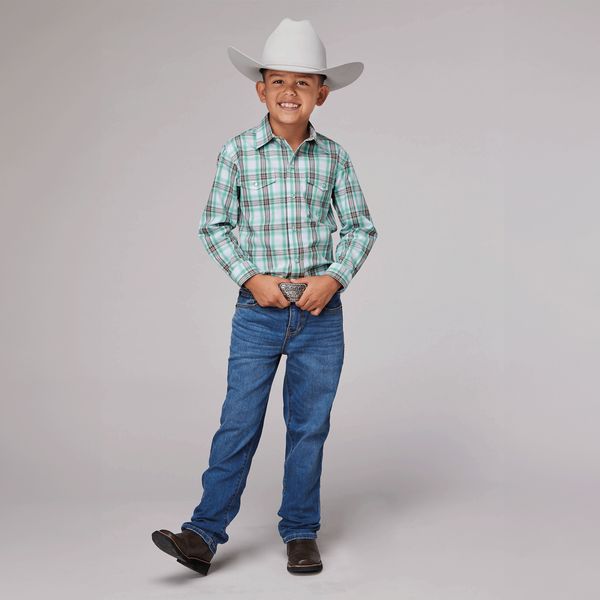 ROPER BOYS AMARILLO COLLECTION PLAID SHIRT GREEN