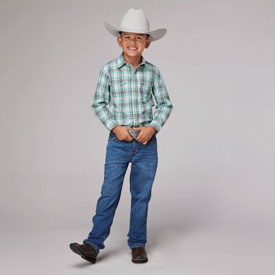 ROPER BOYS AMARILLO COLLECTION PLAID SHIRT GREEN