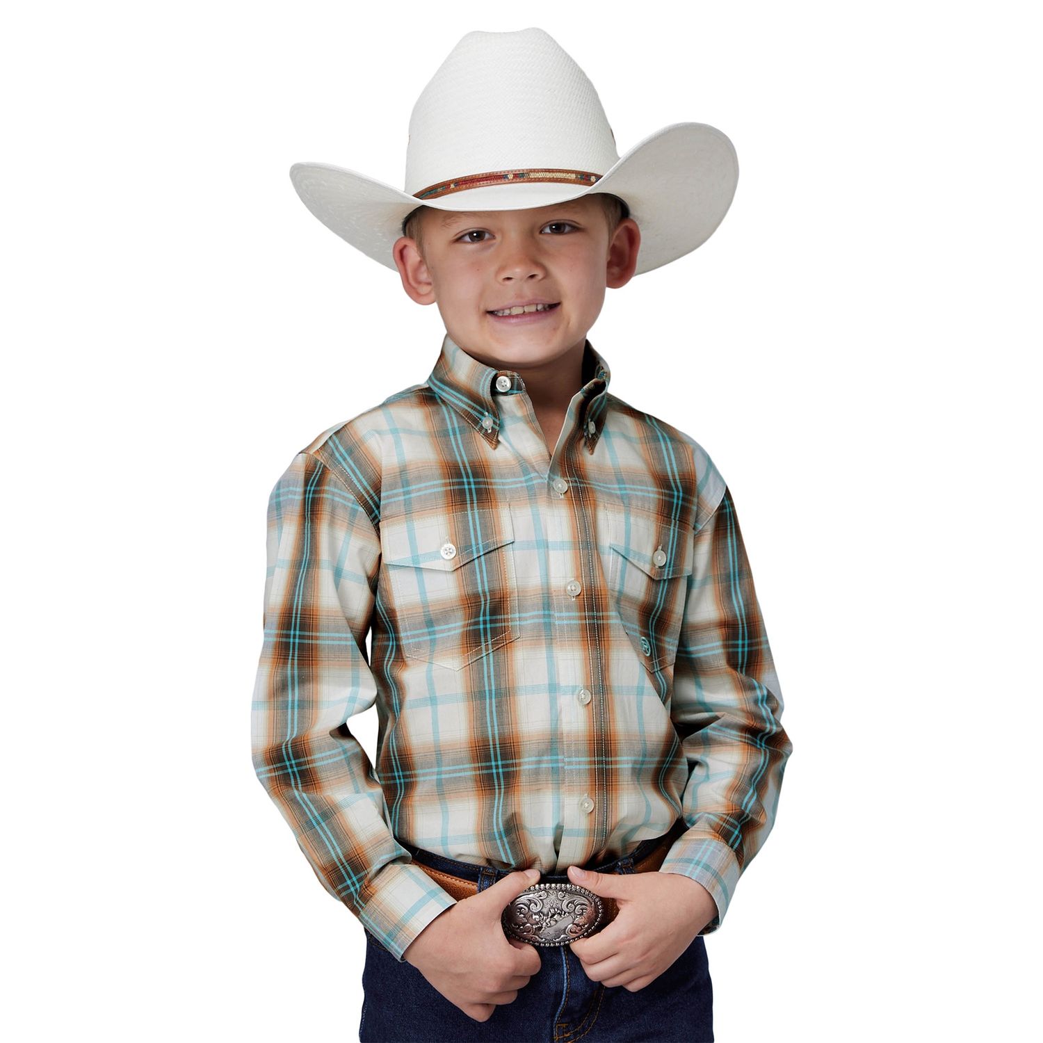 ROPER BOYS AMARILLO COLLECTION ORANGE PLAID SHIRT