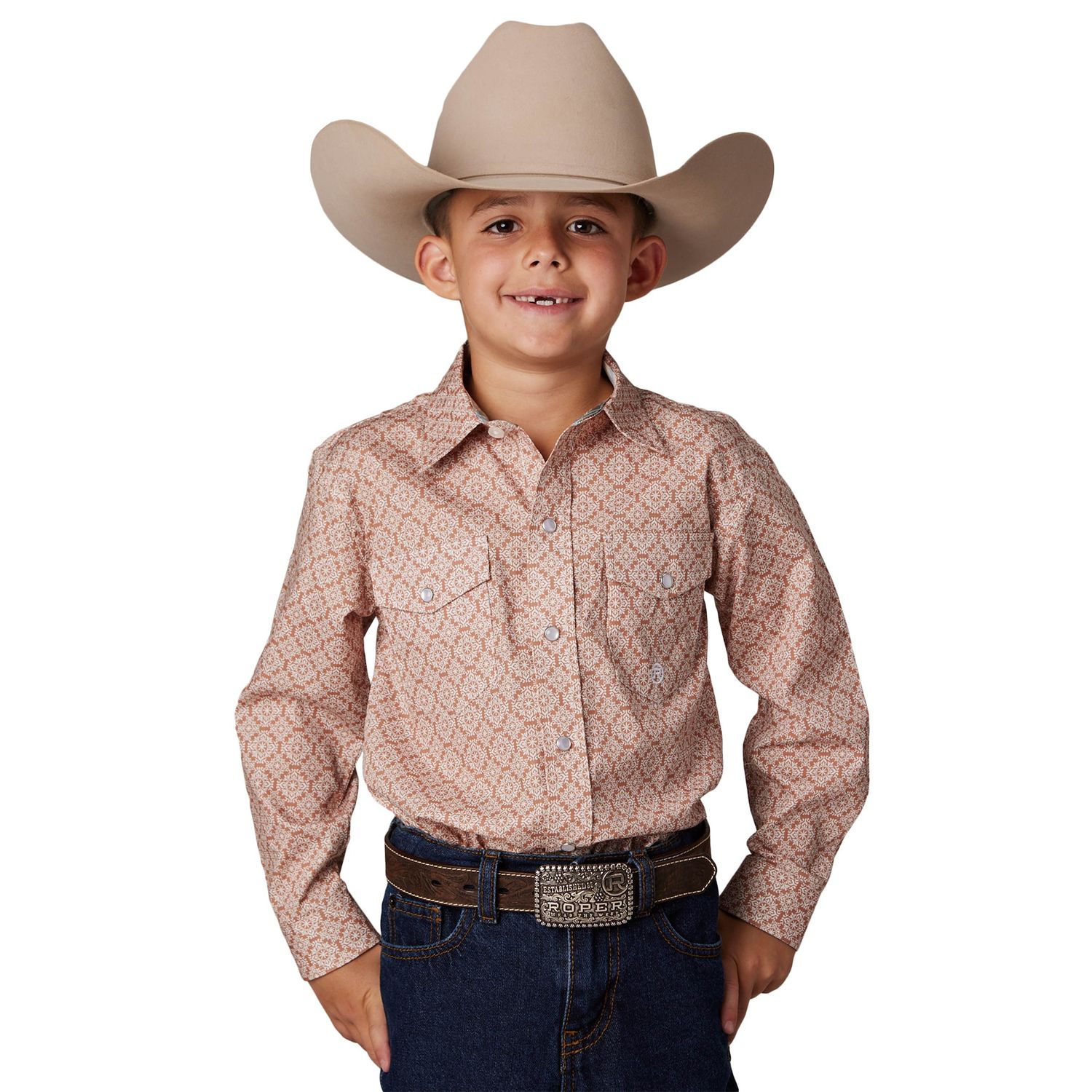 ROPER BOYS AMARILLO COLLECTION ORANGE PRINT SHIRT