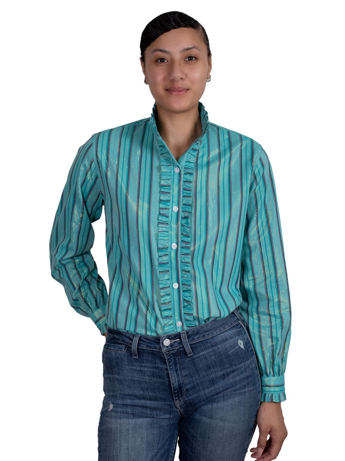 JUST COUNTRY WOMENS TURQUOISE STRIPE SHIRT, Size: 08.0