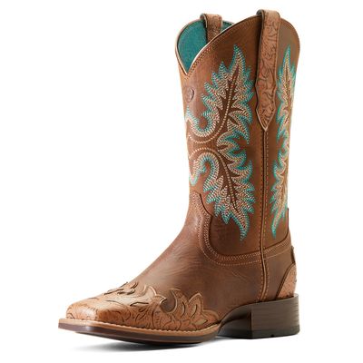 ARIAT WOMENS BRYCE CANYON FLORAL EMBOSSED TAN  BOOTS