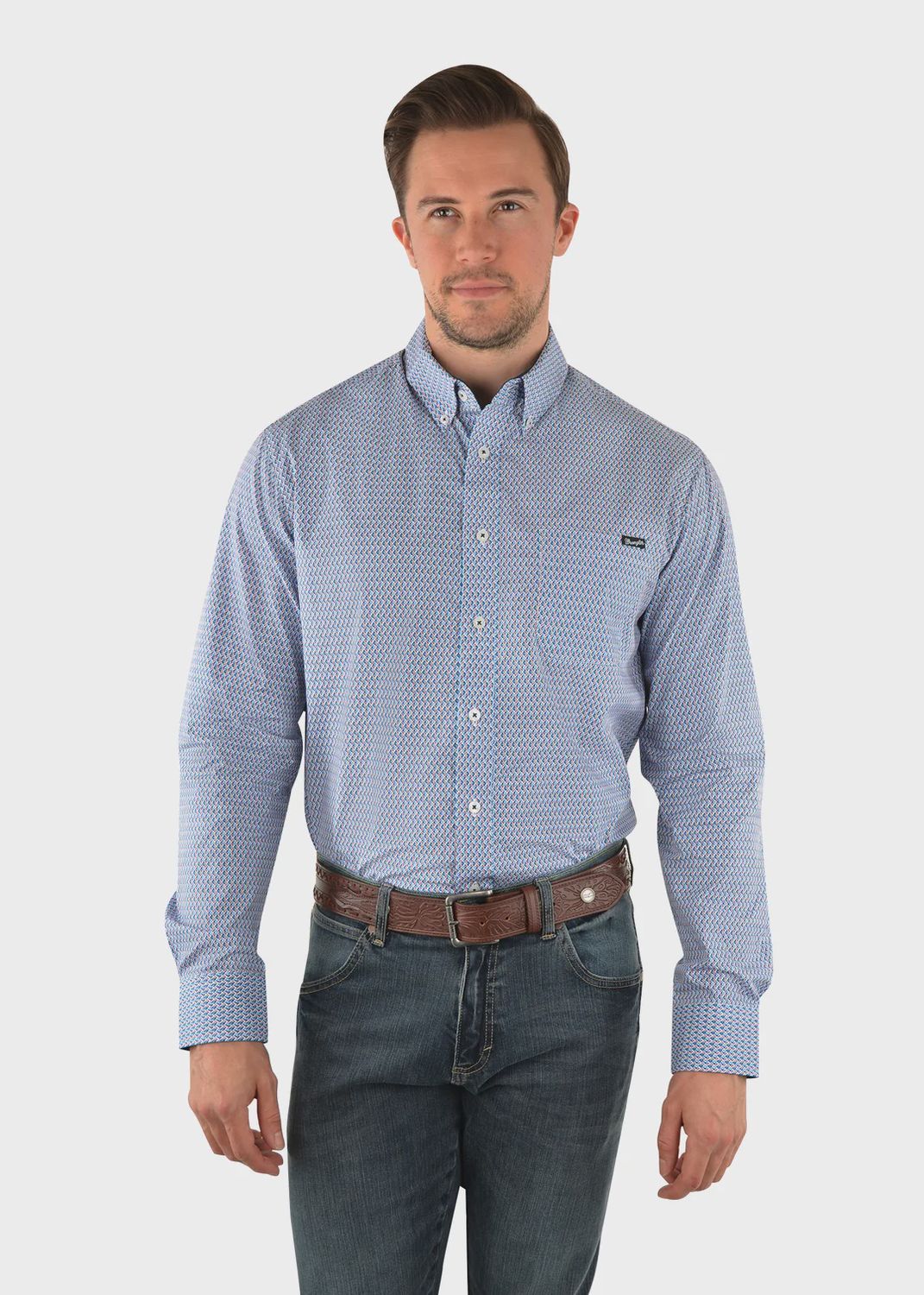 MENS HUDSON PRINT BUTTON DOWN L/S SHIRT NAVY/RED