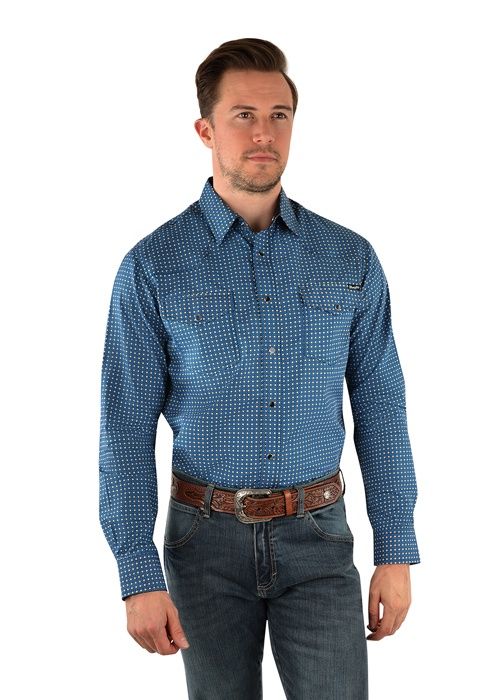 MENS PATRICK PRINT WESTERN LS SHIRT BLACK/TAN
