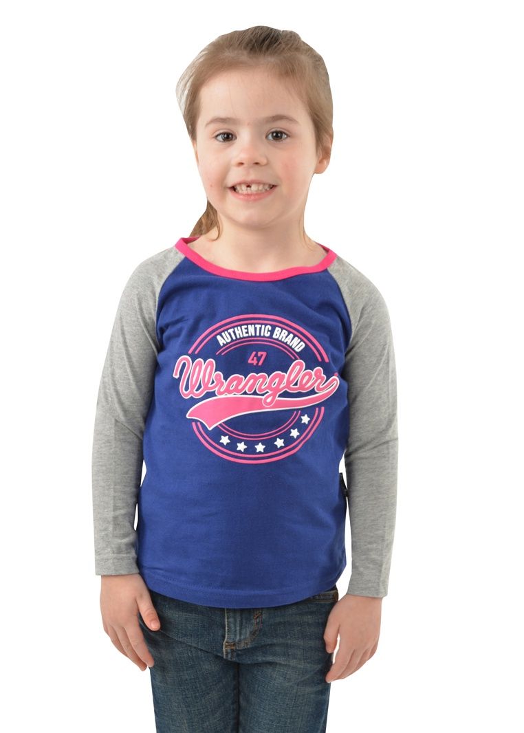Girls sierra l/S baseball raglan tee blue/grey marle