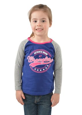 Girls sierra l/S baseball raglan tee blue/grey marle