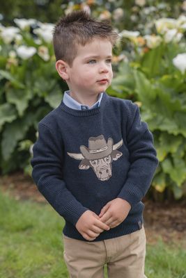 Boys Bull Head Crew Neck Knit Jumper