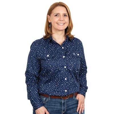 WOMEN&#39;S - ABBEY - FULL BUTTON - NAVY STARS