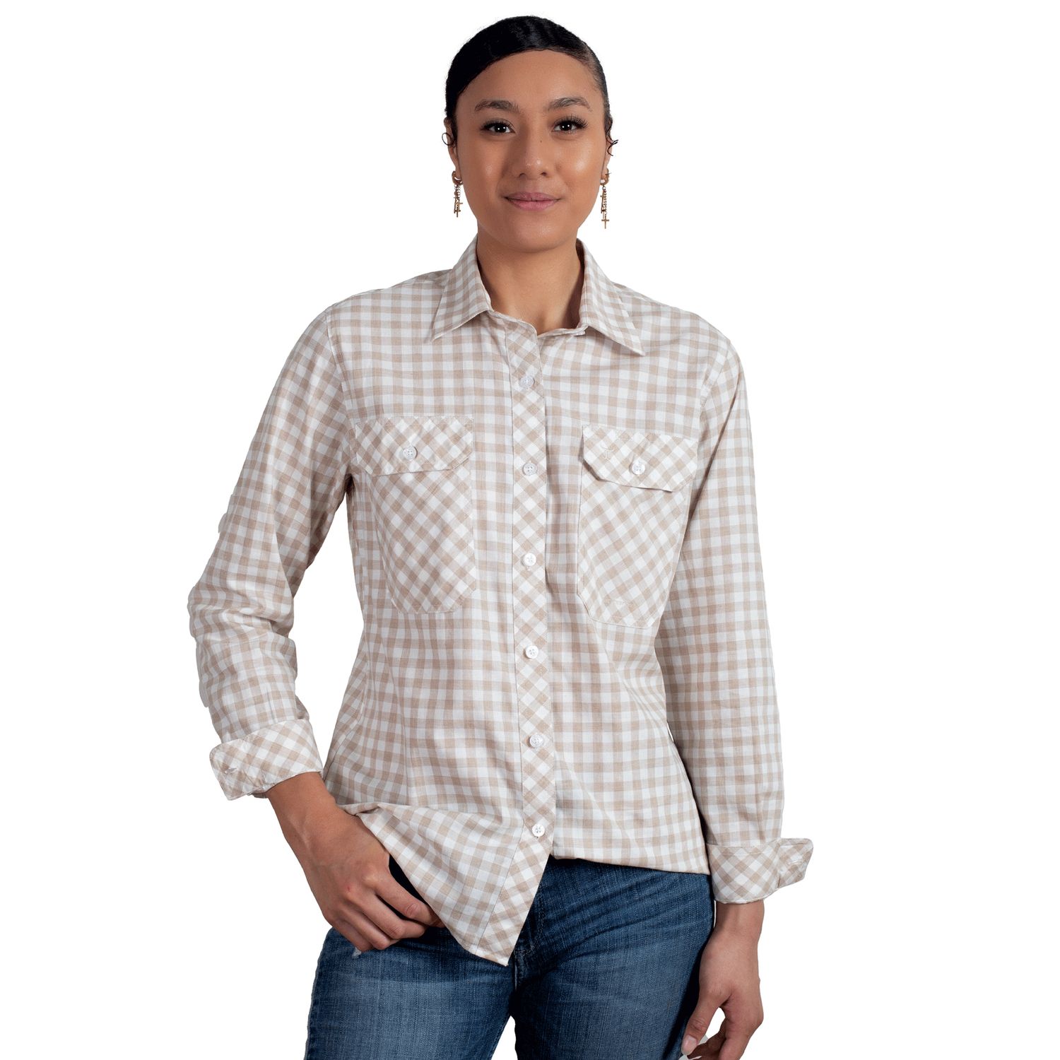 JUST COUNTRY WOMENS FAWN FULL BUTTON WORKSHIRT