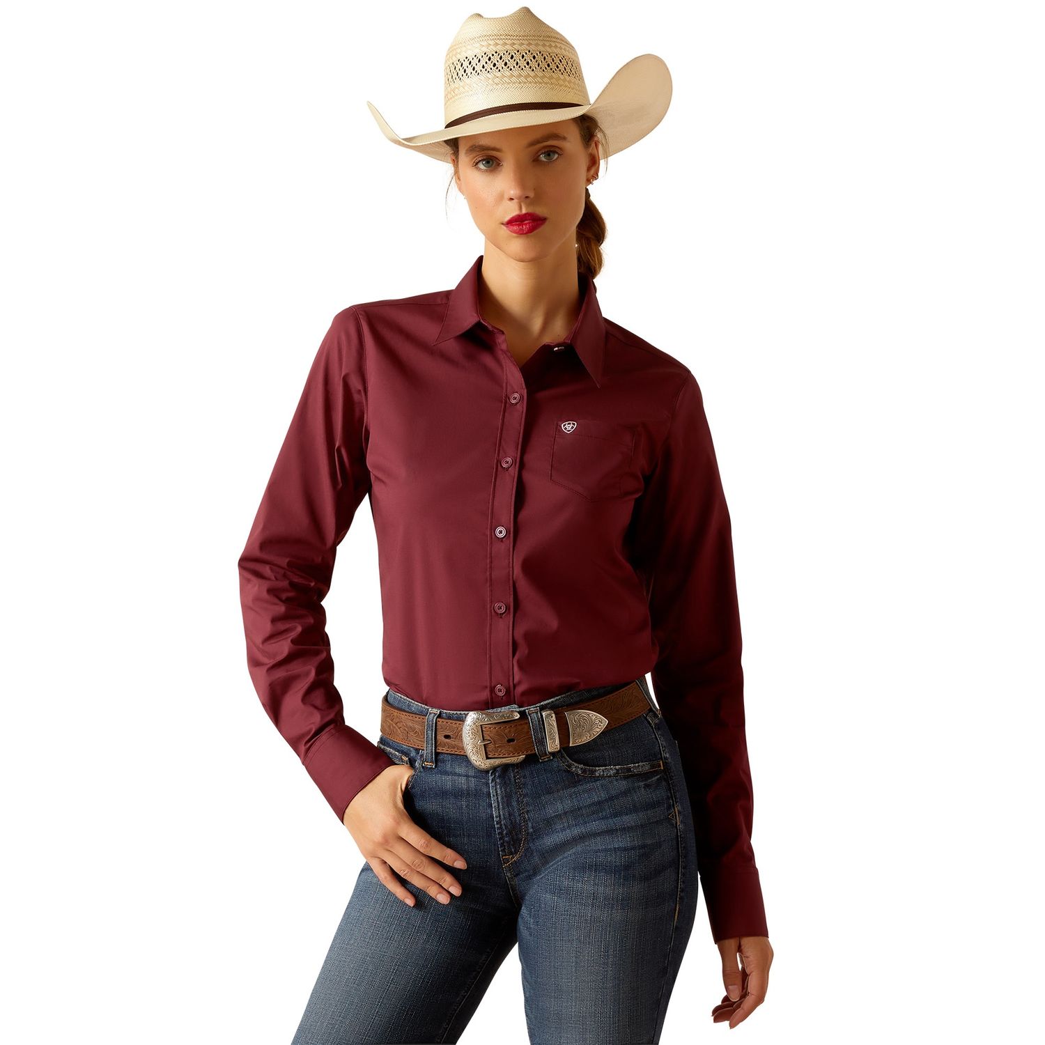 ARIAT WOMENS WRINKLE RESISTANT KIRBY L/S SHIRT BURGANDY