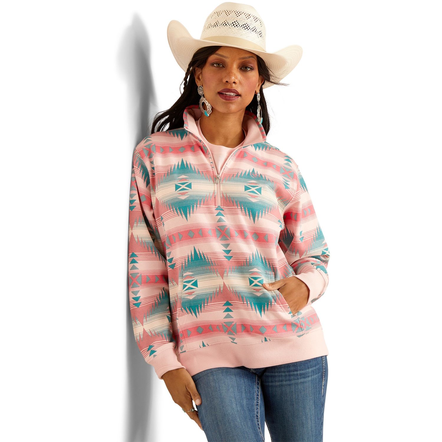 ARIAT WOMENS RANGER 1/2 ZIP SWEATSHIRT TIFFANY PRINT