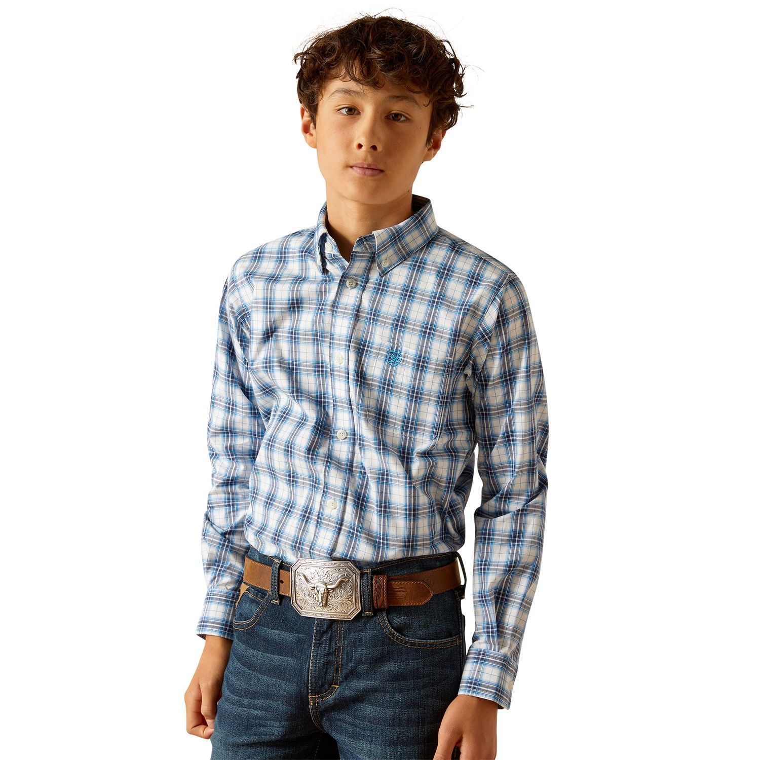 ARIAT BOYS PRO PHOENIX LS SHIRT BLUE