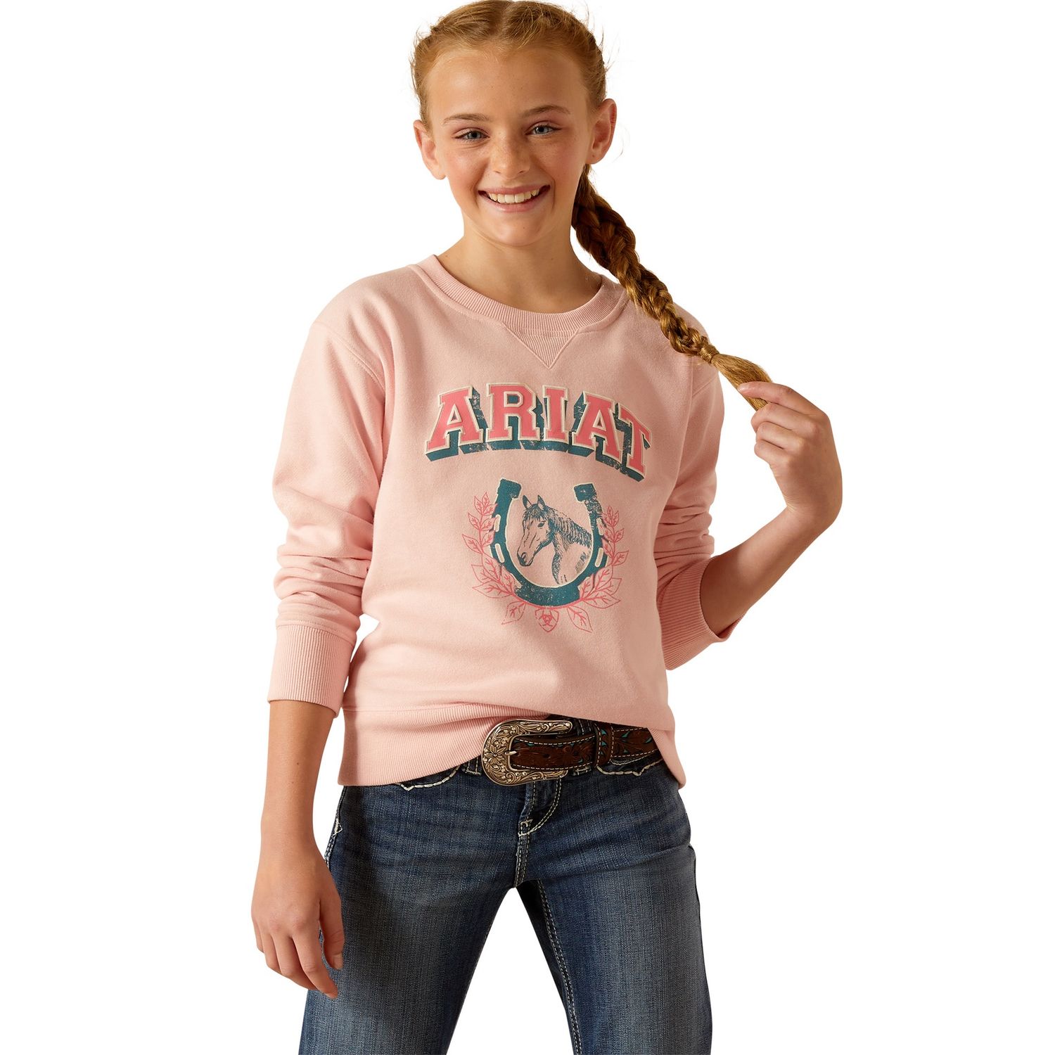 ARIAT GIRLS COLLEGE SWEATSHIRT BLUSHING ROSE., Size: XS