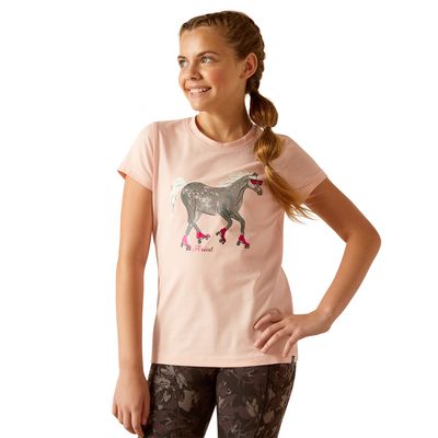ARIAT GIRLS YOUTH ROLLER PONY T-SHIRT BLUSHING ROSE