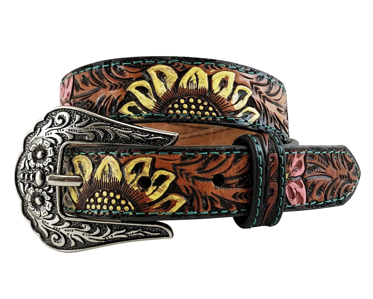 ROPER GIRLS LEATHER HAND TOOLED SUNFLOWER BELT