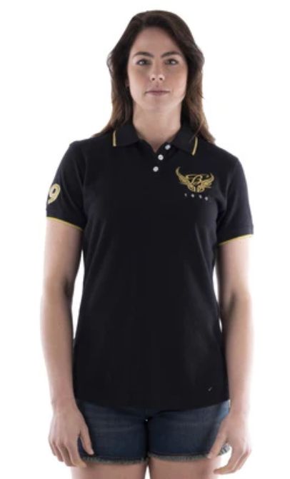 WMNS WINGS S/S POLO, Colour: BLACK, Size: 12