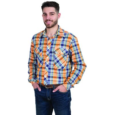 JUST COUNTRY MENS AUSTIN WORKSHIRT ORANGE/NAVY
