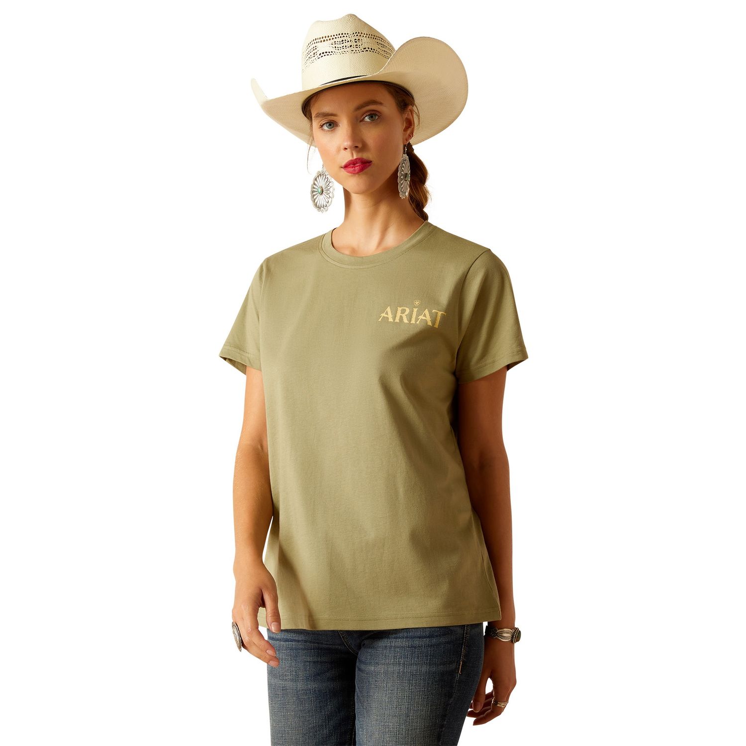 ARIAT WOMENS DESERT SCENE S/S T-SHIRT OIL GREEN., Size: XS