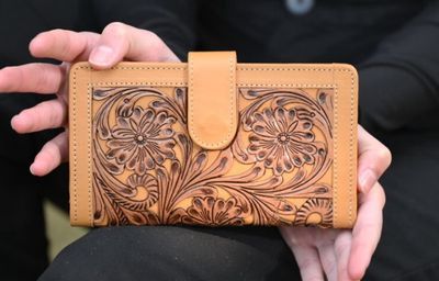 TOOLING LEATHER COWHIDE CARVED CLUTCH WALLET