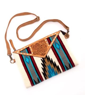 WHITE SADDLE BLANKET LARGE CLUTCH BAG