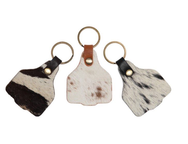 CATTLE TAG COWHIDE KEYRING