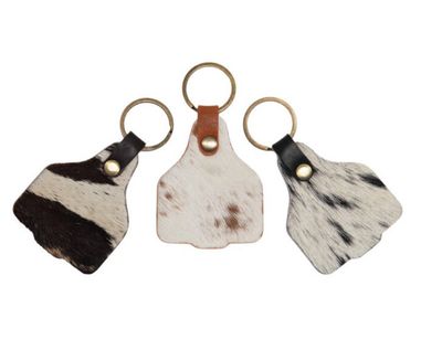 CATTLE TAG COWHIDE KEYRING