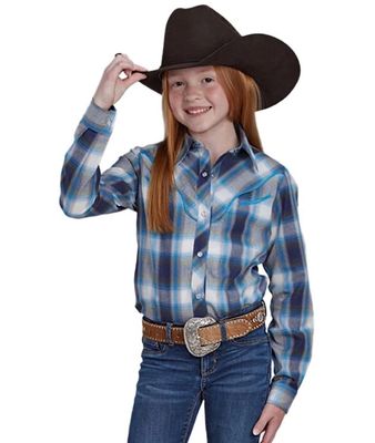 ROPER GIRLS KARMAN SPECIAL STYLE COLLECTION LS SHIRT PLAID BLUE.