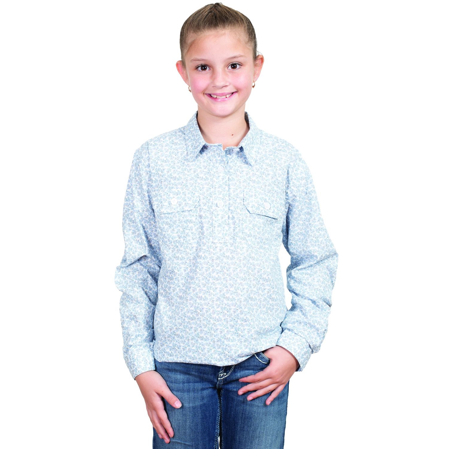 JUST COUNTRY GIRLS HARPER LONG SLEEVE WORK SHIRT WHITE MINI FERN., Size: XXS