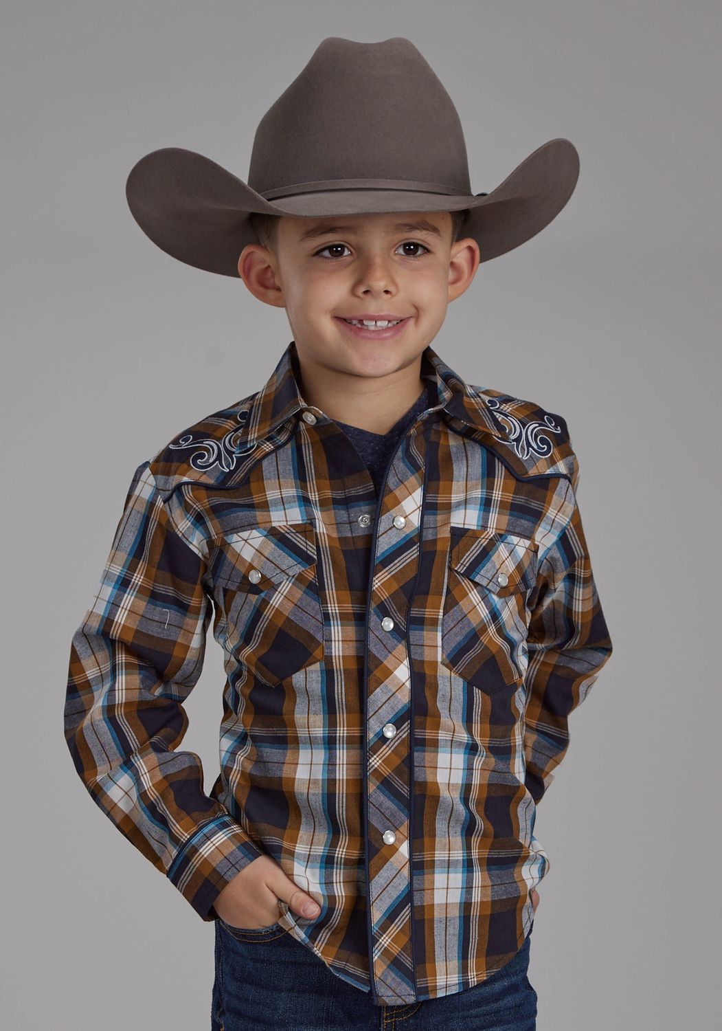 ROPER BOYS KARMAN SPECIAL STYLE COLLECTION PLAID BROWN