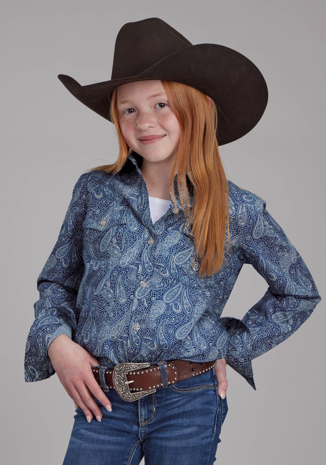 ROPER GIRLS AMARILLO COLLECTION LS SHIRT PRINT BLUE
