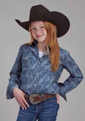 ROPER GIRLS AMARILLO COLLECTION LS SHIRT PRINT BLUE