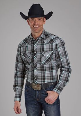 ROPER MENS KARMAN CLASSIC 55/45 LS SHIRT PLAID GREY SHIRT