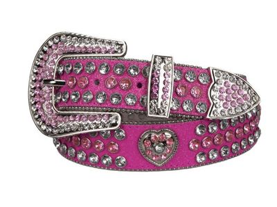 LADIES WESTERN PINK GLITTER LEATHER BELT